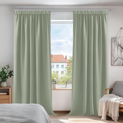 Deconovo Gardinen mit Kräuselband Blickdicht Vorhänge Kälteisolierend Thermovorhang für Balkontür Schlafzimmer 2 Stück