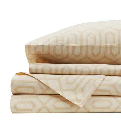 Image of Comfort Spaces 100% Cotton Percale Sheets King Sheet Set 4 Pcs, Diamond Tan