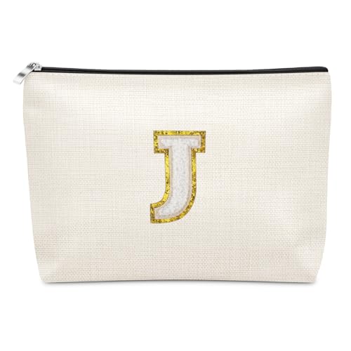 Initial Makeup Bag for Women Birthday Graduation Gifts for 15 25 35 45 Years Old Friend Teacher Nurse Doctor Coworkers Personalized Gifts for Bridesmaid Friend Cosmetic Bag with Zipper(Letter J)