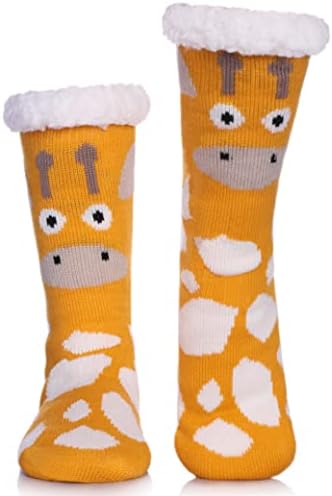 LINEMIN Womens Winter Slipper Socks With Grippers Cozy Warm Cute Fuzzy Slipper Socks (Giraffe)