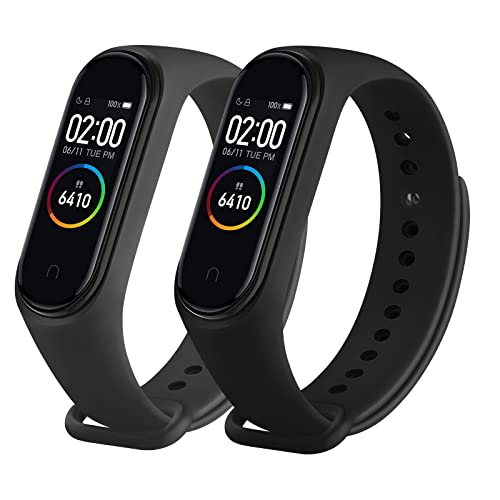 Yisica 2 Correas Compatibles con Xiaomi Mi Band 4/Mi Band 3, Hombre y Mujer, Silicona Correa de Repuesto con Xiaomi Mi Band 4/ Mi Band 3 (Negro/Negro)