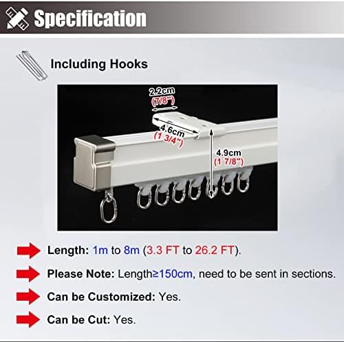 Flexible Curtain Track Rod for Living Room & Bay Windows, Customizable Wall Divider Rail with Hooks - Perfect for Stylish Window Treatments & Space Management