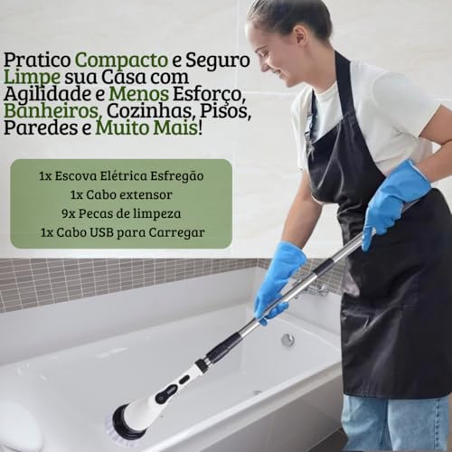 Esfregão Elétrico de Limpeza Multifuncional Escova Rotativa Sem Fio 9 Em 1 Elétrica P/Casa Multiuso