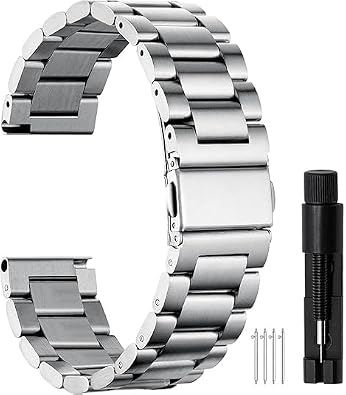 BOSHIYA Quick Release Stainless Steel Watch Strap 18mm, 20mm, 22mm or 24mm Metal Watch Band for Men Women, Fits Samsung Galaxy Watch 6/5/4/3,Garmin Watch,Huawei Watch, Black/Silver
