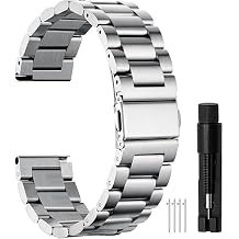 BOSHIYA Quick Release Stainless Steel Watch Strap 18mm, 20mm, 22mm or 24mm Metal Watch Band for Men Women, Fits Samsung Galaxy Watch 6/5/4/3,Garmin Watch,Huawei Watch, Black/Silver