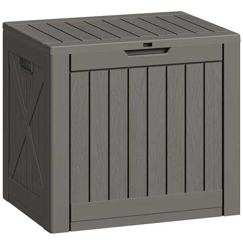 Image of Greesum 40 Gallon Outdoor Deck Box, Resin Storage Chest, Dark Brown