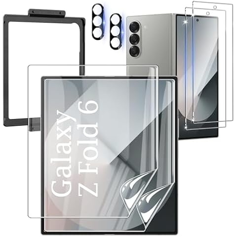 CWQZGUF [2Set 6PCS] Galaxy Z Fold 6 5G Screen Protector, 2 Inner TPU Film + 2 Outer Tempered Glass + 2 Camera Lens Protecter with Positional Mouting Frame, Bubble Free for Samsung Galaxy Z Fold 6 5G Cover