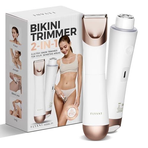 Bikini Trimmer for Women, 2 in 1 Electric Shaver for Women, Pubic Hair Trimmer Waterproof IPX7 with LED, Bikini Razor for Leg Arm Underarm Bikini Area, Gift for Family Friends - White