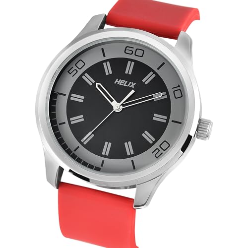 Image of Helix by Timex Analog Watch for Man with Black Round Dial & Red Silicone Strap Band Water Resistant Men's Wrist Watches - TW043HG23