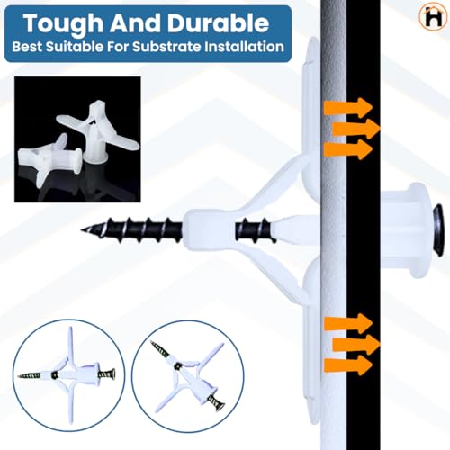 Image of Homdum Toggle Drywall anchor - Butterfly Nylon Plug Size 10 x 35 mm 100 nos with Drywall screw 100 nos total items 200 nos.