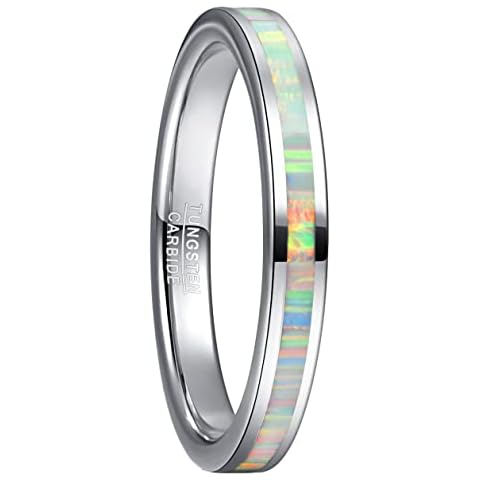 GALANI Tungsten Ring 3mm Ring Women with Opal Inlay Silver Tungsten Carbide Ring Wedding Ring Christmas Anniversary Birthday Gift for Women Daily Wear Jewelry Ring Comfort Fit Size T1/2 Cover