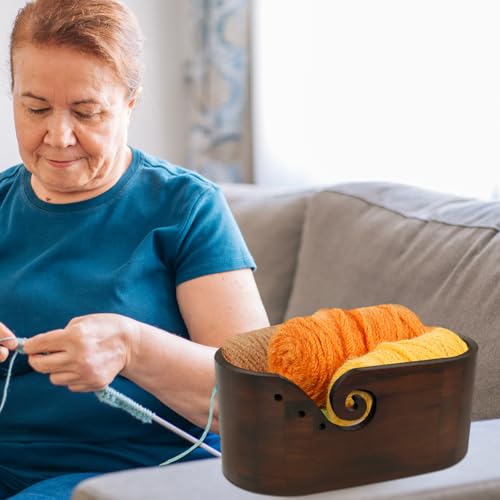 Image of Wooden Yarn Bowl, Yarn Bowls for Crocheting, Large Crochet Yarn Holder w Double Curling Slot, Oval Wood Knitting Bowl, Yarn Storage Crochet Bowl for Crocheting and Knitting Lovers 11.2 x 6 x 4.7 inch