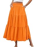 HUSKARY Women's Summer Long Casual Smock A Line Layered Skirt Loose Flowy High Waisted Swing Beach Skirts,Orange,XX-Large
