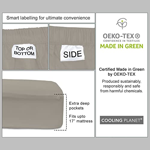 Cooling Planet Full Size Bedsheet Set, 410 Tc Pima Cotton, Extra Long Staple Sateen Weave Tightfit Elastic Pocket 17" Wrinkle, Fade Resistant Fitted Sheet Set For Bedroom Décor (Silver, 4 Pcs) #TOP6