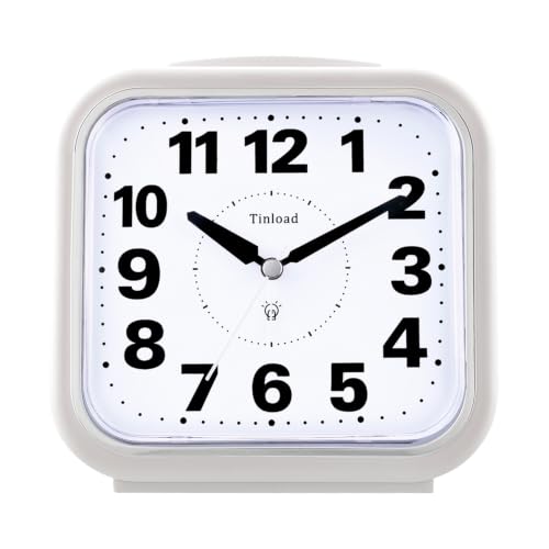 Image of Tinload 5.5 inch Large No Ticking Analog Alarm Clock,Silent Readable for Seniors,Easy to Set,Gradual Rise Alarm,Big Numbers,Gentle Wake,Snooze, Lighted on Demand,Battery Operated,White
