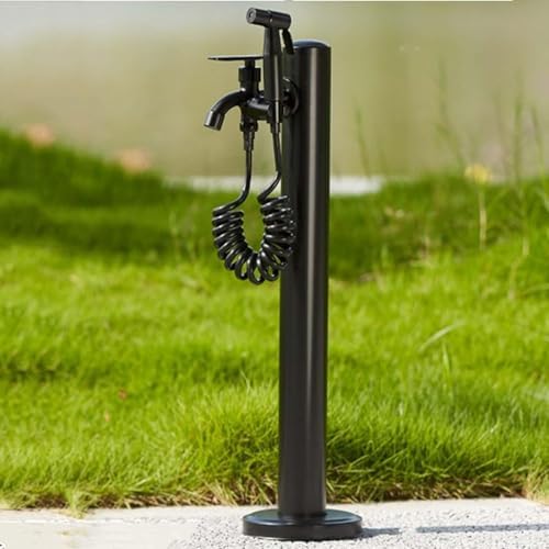 Stainless Steel Garden Hose Stand with Faucet - Decorative Outdoor Water Feature Fountain for Irrigation, Gardening, Washing, and Yard Solutions