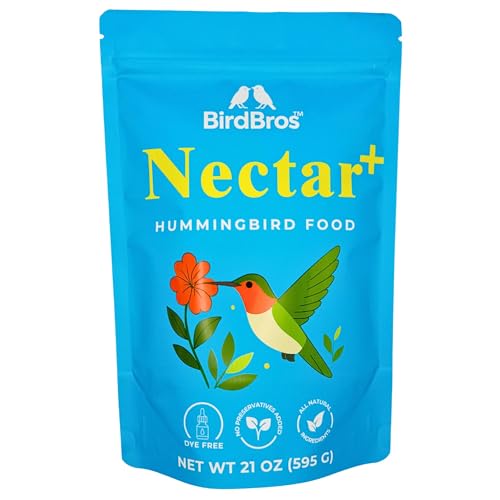 BIRDBROS Hummingbird Nectar Powder Nectar+ Hummingbird Food for Feeders – All-Natural, Dye-Free, No Boil, Easy Mix – Pure Cane Sugar, Hummingbird Feeder Refill, Made in USA – Makes 96 oz