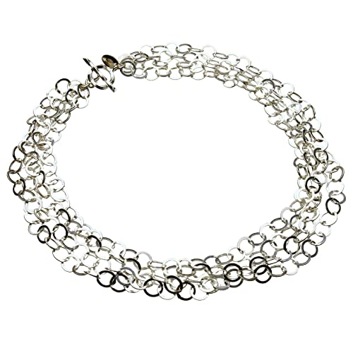 Multi-Strand Sterling Silver Flat Oval Chain Toggle Bracelet Italy 7.5 Inch