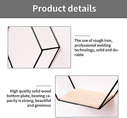 LMYDIDO Set of 3 Hexagon Wall Shelves, Hanging Shelves, Metal and Wood Floating Shelves, Wall Storage Organiser for Kitchen Shelf, Bathroom, Bedroom, Wall Decoration (Black)