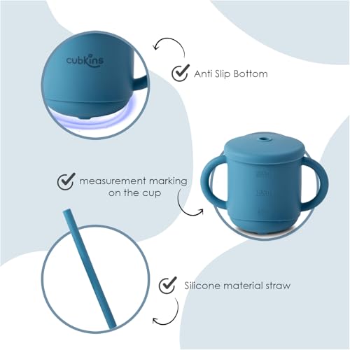 Image of CUBKINS Silicone Sippy Cup with Soft and Durable Straw Training Cup for Babies | Anti-Slip & Measuring Level Cup with Lid for Toddler and Kids