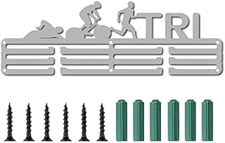 CREATCABIN Triathlon Medal Holder Sport Swimming Bike Running Words Awards Display Stand Wall Rack Mount Hanger Decor for Champions 3 Rung Medalist Runner Gymnastics Over 60 Medals Olympic Game
