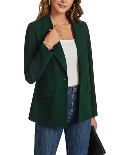 Image of MINTLIMIT Casual Long Sleeve Blazers for Women Lapel Button Front Business Jackets Work Office Blazers Jacket with Pockets, Dark Green