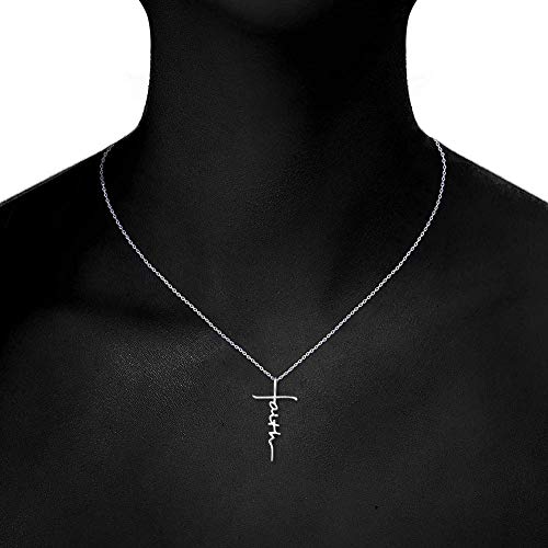 PRAYMOS Faith Cross Necklace for Women 925 Sterling Silver Pendant Necklace With Birthstone Initial Christian Religious Confirmation Baptism Christmas Gifts2