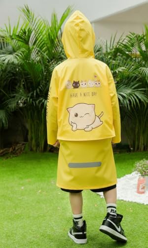 Image of FashionIO Hooded Raincoat for Kids with Wide /Inflated Brim Solid PVC Student Kids Raincoat with School Bag Rain Cover Cartoon Print Raincoats