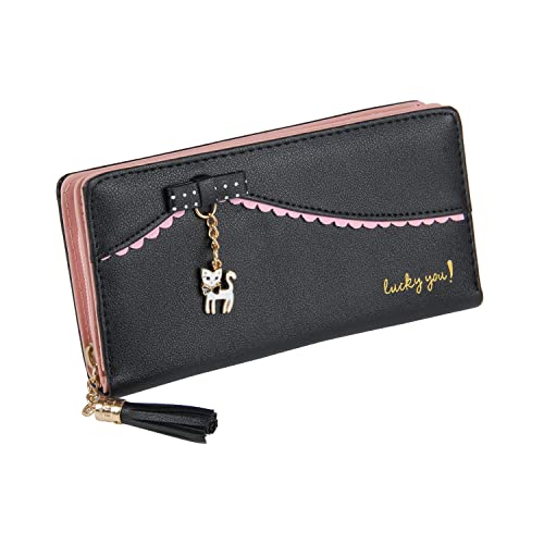 LUI SUI Femmes PU Cuir Portefeuille Mignon Chat Animal Porte-Carte Organisateur téléphone Sac à Main Long Porte-Monnaie Gland Sac à Fermeture éclair Cover