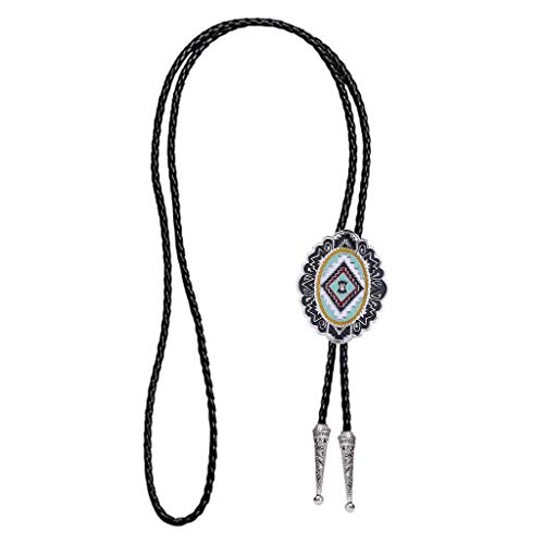 Image of Bolo Tie for Men Women Cowboy Turquoise Celtic Natural Tiger Eye Stone Longhorn Bull Western Leather Bolo Necktie