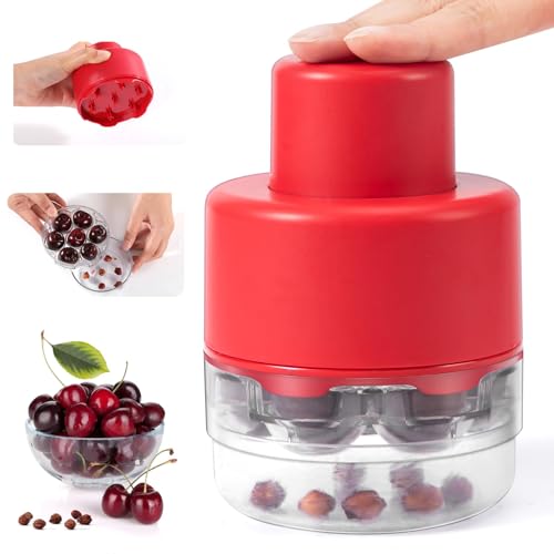 Cherry Pitter and Olive Pitter Tool Push Type Cherry Corer Multiple Kitchen Cherry Jam 7 Holes Multi Cherry Stoner Remove for Multiple Cherries Seed Remover(Red)