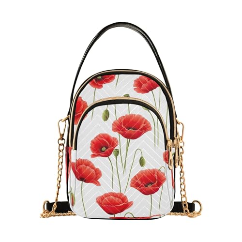 Bright Flowers Green Buds White Women Shoulder Handbag Trendy Phone Handbag Small Chain Purse Quilted Ladies Tote Crossbody Satchel
