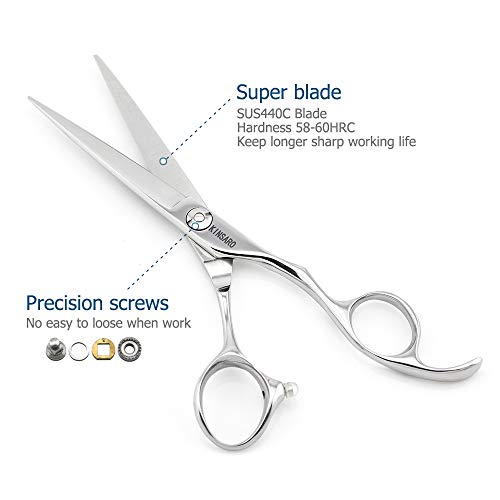 6" Professional Hair Scissors Cutting Shears Japan 440C Silvery Barber Hair Scissors Convex Edge Kinsaro - Thumbnail 5