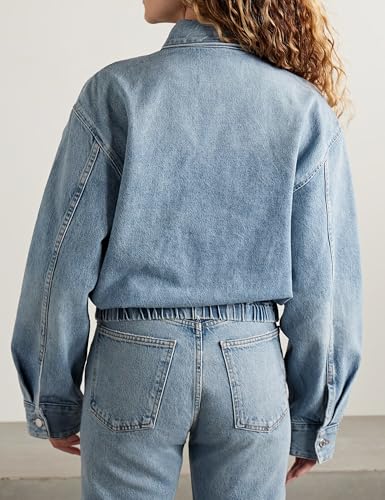 Womens Denim Jacket Long Sleeves ZIp Up Going Out Outwears Elastic Hem Winter Shackets Casual3