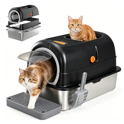 Arenero de Acero Inoxidable XL para Gatos con Tapa miniatura 1