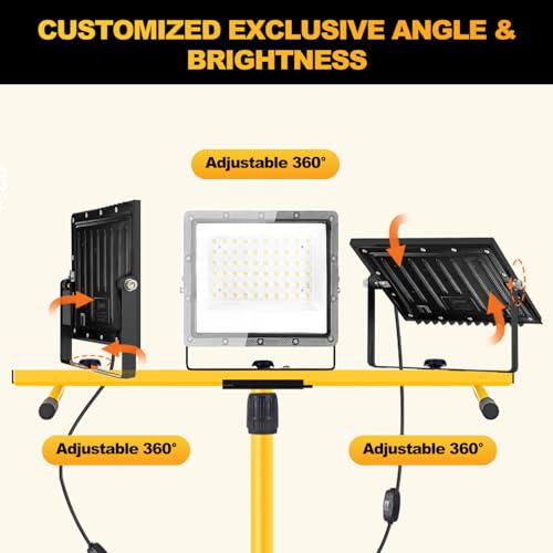27000 Lumen LED Work Light with Stand, 3-Head Adjustable Tripod Lights with 16.5FT Extended Cord, IP65 Waterproof Work Lamp for Indoor & Outdoor Job Sites, Workshops, Construction, Garage Lighting — view 3