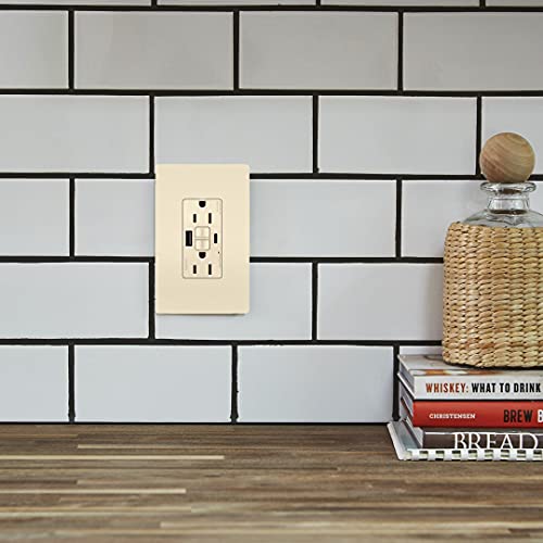 Legrand Radiant 15 Amp GFCI Self-Test Tamper Resistant Decorator Duplex Power Outlet with USB Type A & C Ports, 1597TRUSBACLA, Light Almond, 1 Count by Legrand - Image 7