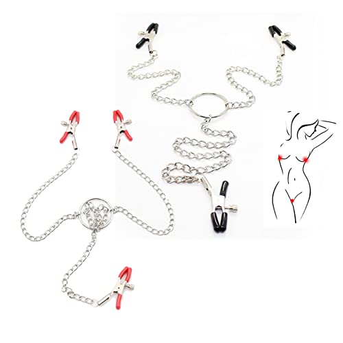 ZMMZ 2PCS Adjustable Nipple Clips, Non Piercing Nipple Rings with Chain, Nipple Rings Breast Stimulation Toys, Nipple Clamps for Sex Pleasure