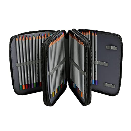 Vomgomfom Colored Pencil Case - 72 Slots Pencil Holder With Zipper Closure Deluxe Pu Leather Large Capacity Pencil Case For Watercolor Pens Or Markers, Pencil Case Organizer For Artist (Black) #TOP4