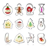 Emporte pièces de Noël 12 pièces, Mini Emporte pièces de Noël,Coupe biscuits en Acier Inoxydable pour biscuits, Forme Biscuit Noel pour Décorations Cookie de Gâteau