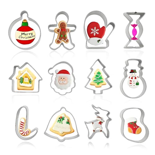 Formine Biscotti, Stampi Biscotti, Tagliabiscotti di Biscotti Bakeware Fondente Paletta Tagliapasta Set, Acciaio Inossidabile Formine Biscotti (Natale, Edizione Standard 12 Pezzi)