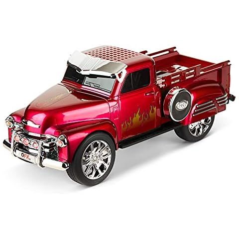 QFX Bluetooth 1953 Hot Rod Pickup Truck Replica Speaker, 3-inch Speakers, Hands Free Link, Built-in Microphone, FM Radio and LED Party Lights, Red - BT-1953-RED Cover