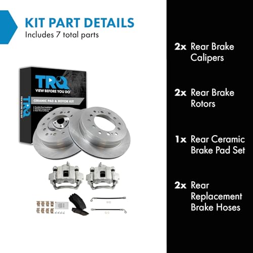 Image of TRQ Rear Brake Pad and Rotor Set Ceramic Rotors Calipers Compatible with 2003-2009 Lexus GX470