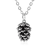 Metal Pine Nuts Necklace Charm Retro Pinecone Nut Plant Specimen Pendants Necklace for Women Jewelry Accessories (Silver)