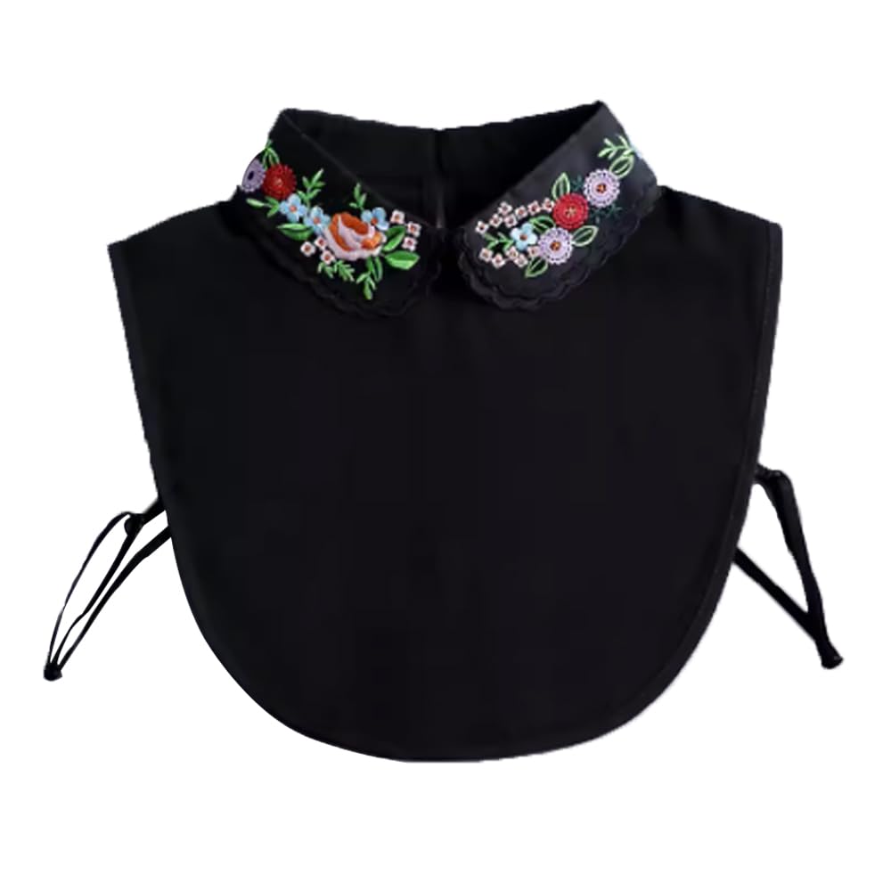 Elegtiskas Embroidery Flower Detachable Dickey Blouse False Fake Collar for Women and Girls