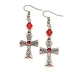 Red Rhinestone Gothic Cross Earrings, Halloween Vampire Earrings
