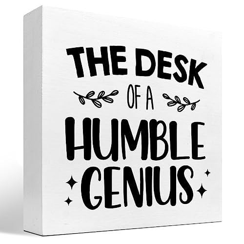 Funny Wooden Box Sign,The Desk of a Humble Genius Humorous