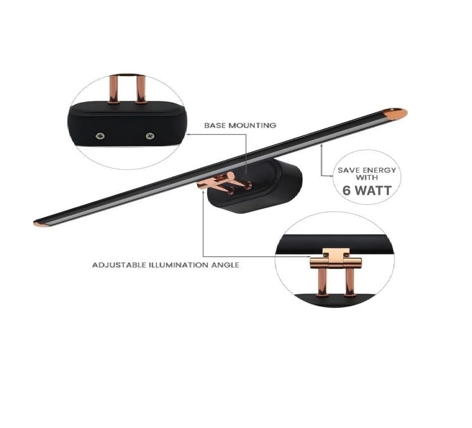 Image of Groeien Pack of 2 | 6 WATT LED 3 Color Black Body Rose Gold Picture Photo Frame /Mirror Bathroom Wall Light with Adjustable Head(Warm+Natural+Coolwhite)(Black,Rosegold)