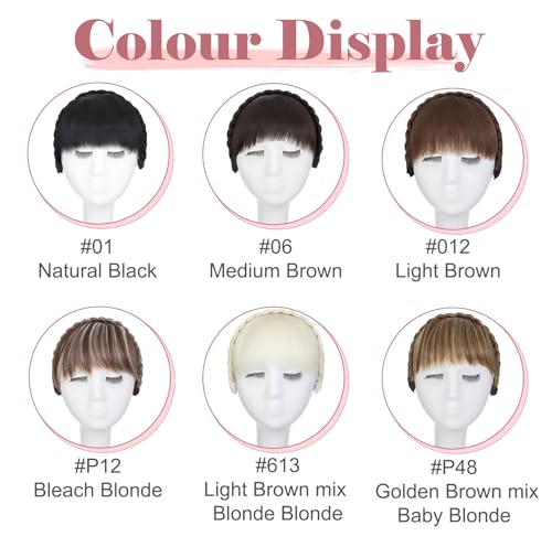 S-noilite Headband with Bangs, Front Hair Bangs Wigs Headband, Synthetic Braided Headband Wig with Bangs Fringe Hair Extensions Hairpiece for Women Girls - Light Brown - Image 5