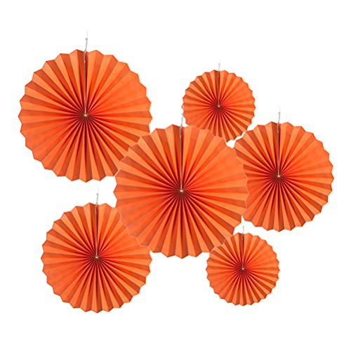 Image of MOWO Orange Paper Fans Hanging Decoration, 6pc | birthday graduation wedding retirement baby shower new year halloween party decoration